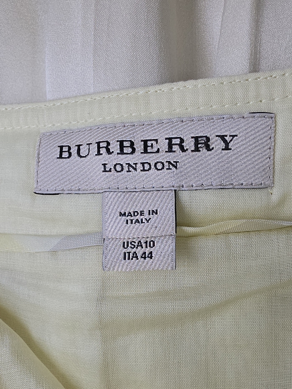 Burberry London Yellow Cotton Silk Trim Pleated Midi Skirt 10 Italy - Picture 7 of 14
